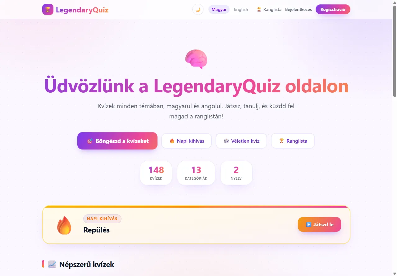legendaryquiz.com — élő weboldal
